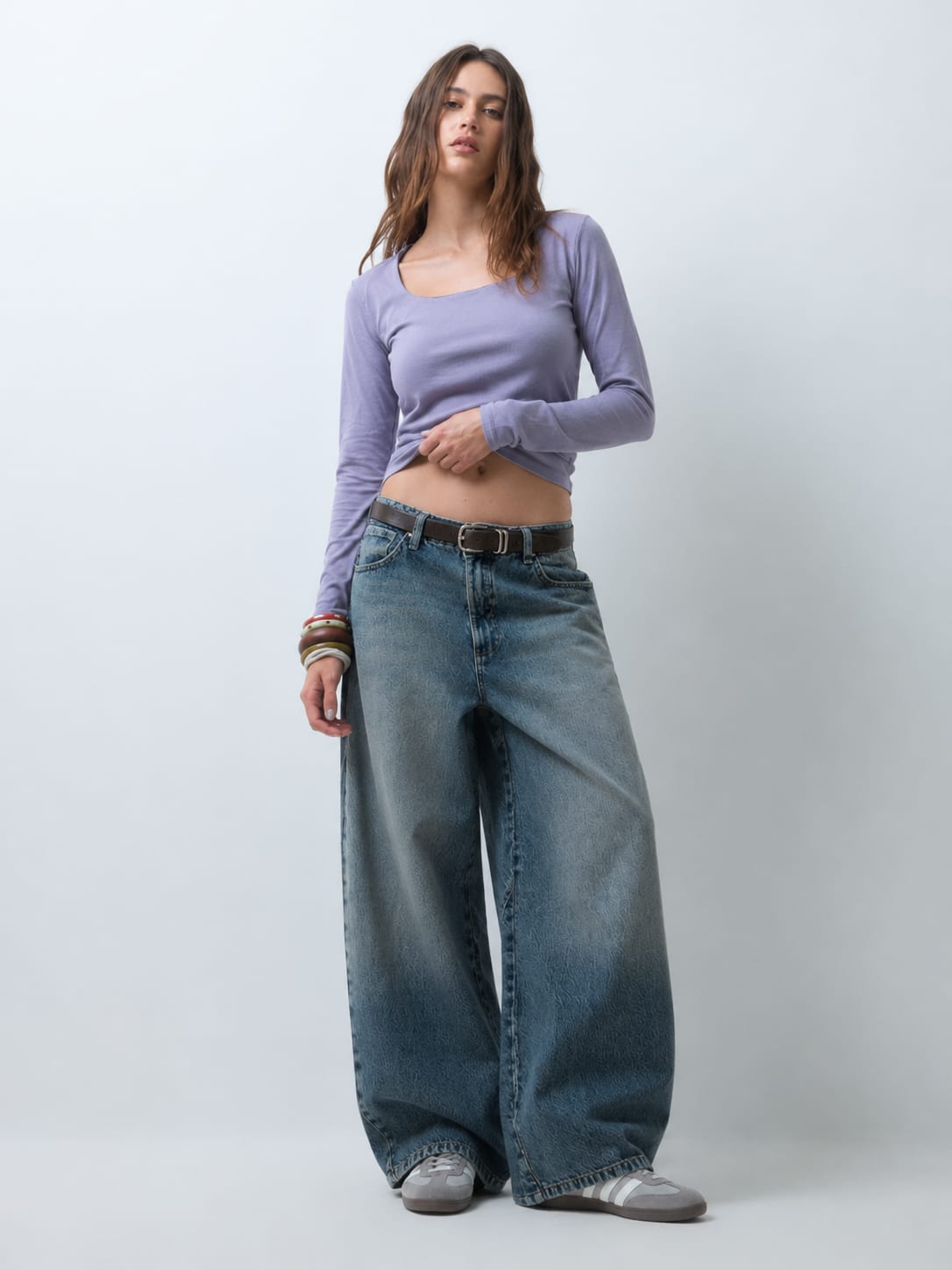 Women Long Sleeve purple Scoop Neck Basic Top