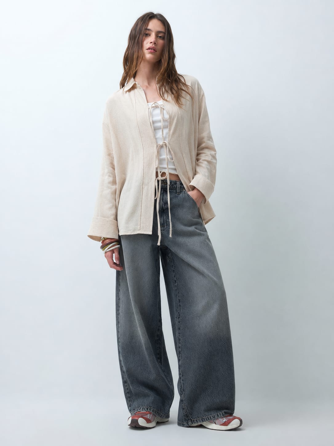 Linen Blend Open Front Cardigan – Beige