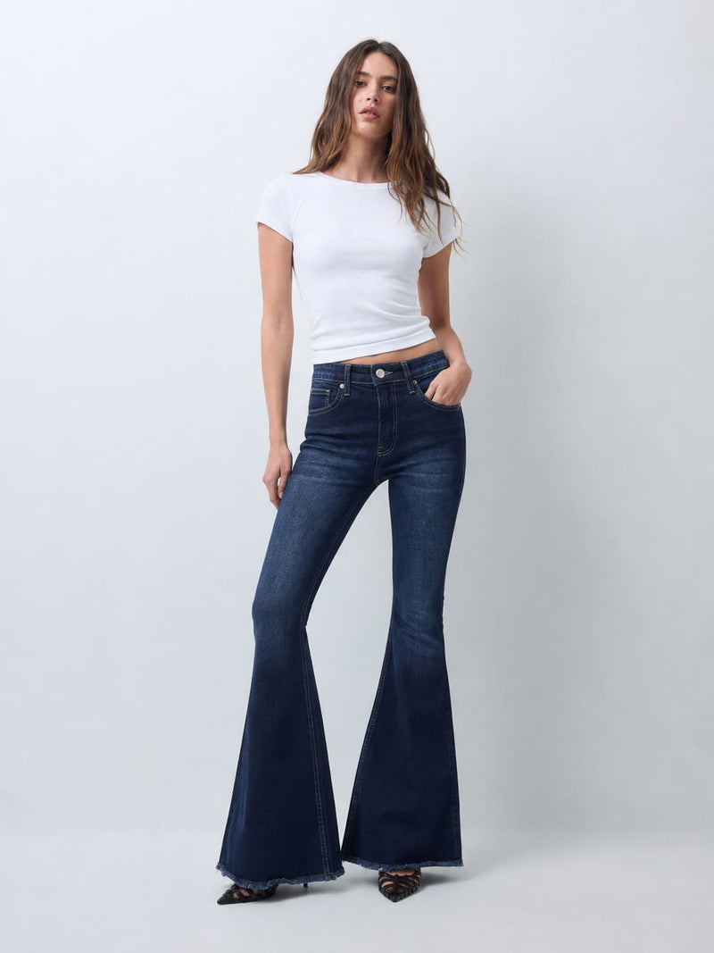 Extreme Flare Low-Waist Deep Indigo Blue Jeans