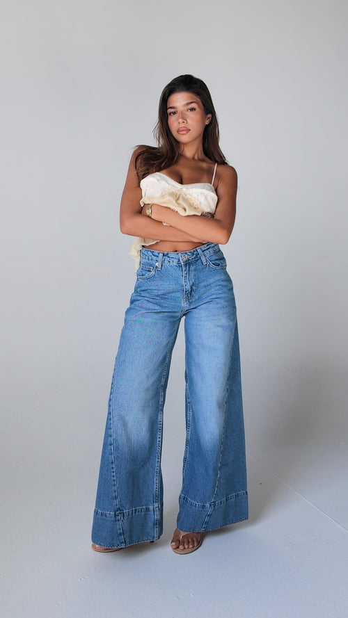 Extreme Wide-Leg High-Waist Light Vintage Blue Jeans Extreme wide-leg CIZARO - Cizaro Jeans