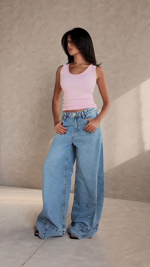 Extreme Wide Leg High Waist Light Vintage Blue Jeans Wide-leg CIZARO - Cizaro Jeans
