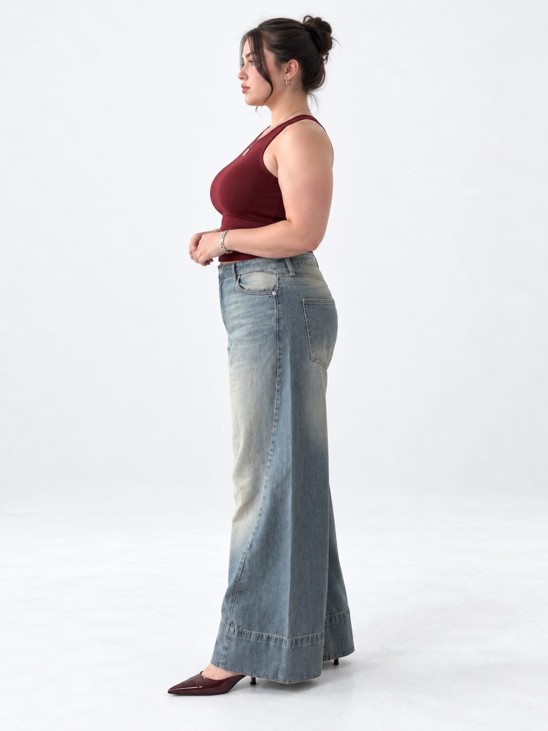 Extreme Wide Leg High Waist – Curvy Fit Light Vintage Blue Jeans Extreme Wide Leg Curvy Fit CIZARO - Cizaro Jeans