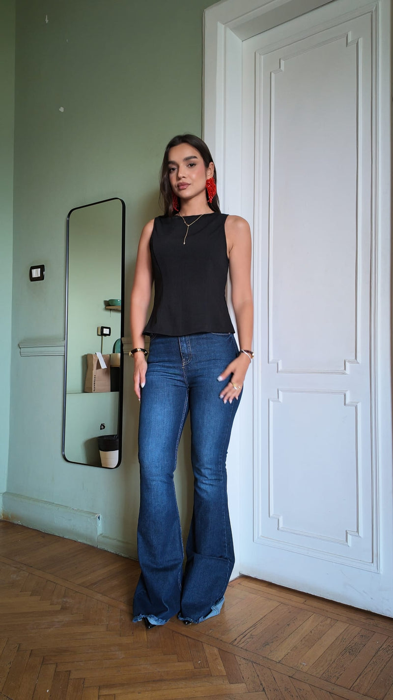 Flare High-Waist Deep Indigo Blue Jeans