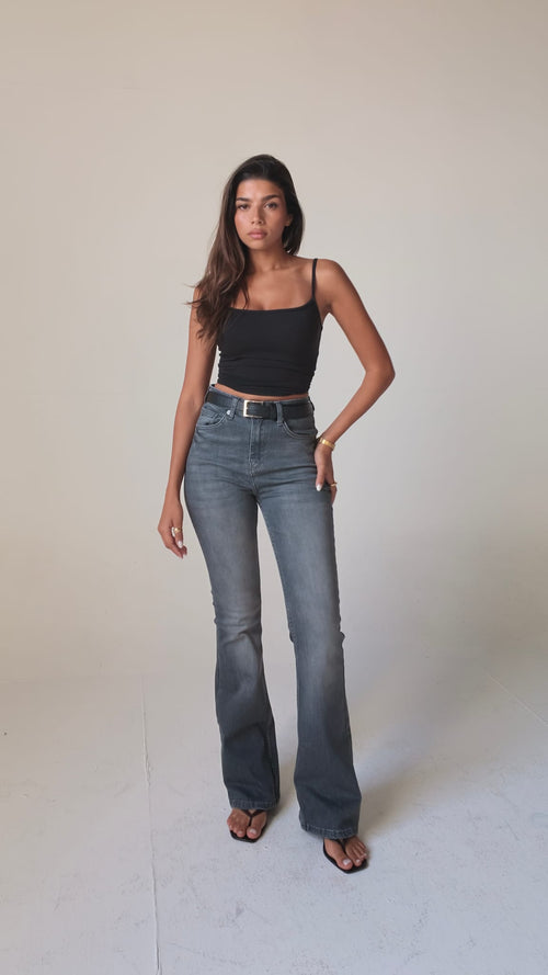 Flare High-Waist Washed Grey Jeans Flare CIZARO - Cizaro Jeans