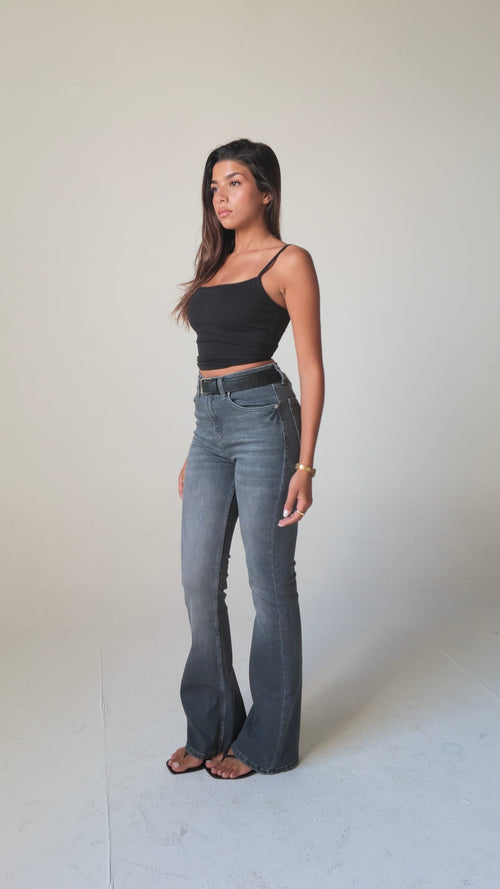 Flare High-Waist Washed Grey Jeans Flare CIZARO - Cizaro Jeans