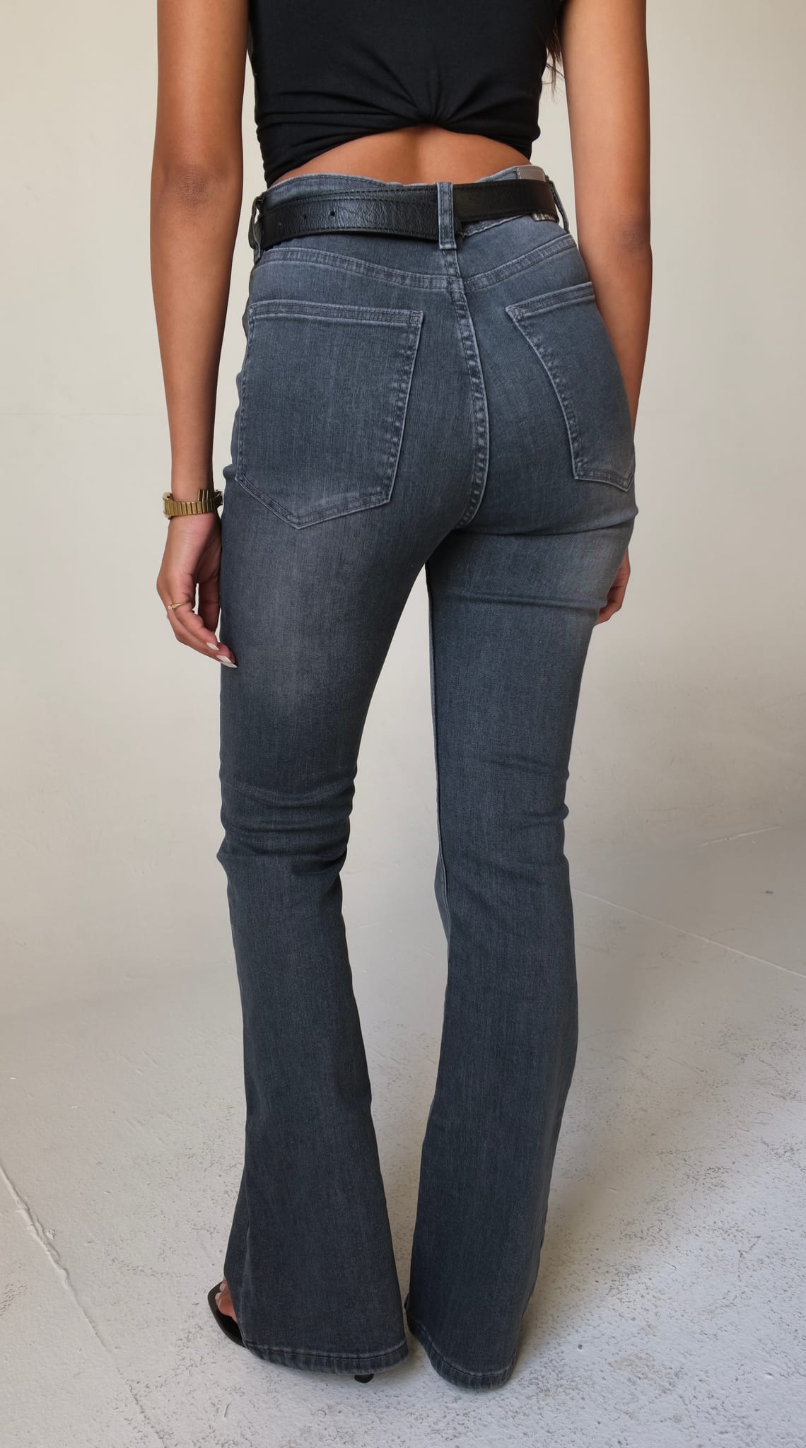Flare High-Waist Washed Grey Jeans Flare CIZARO - Cizaro Jeans