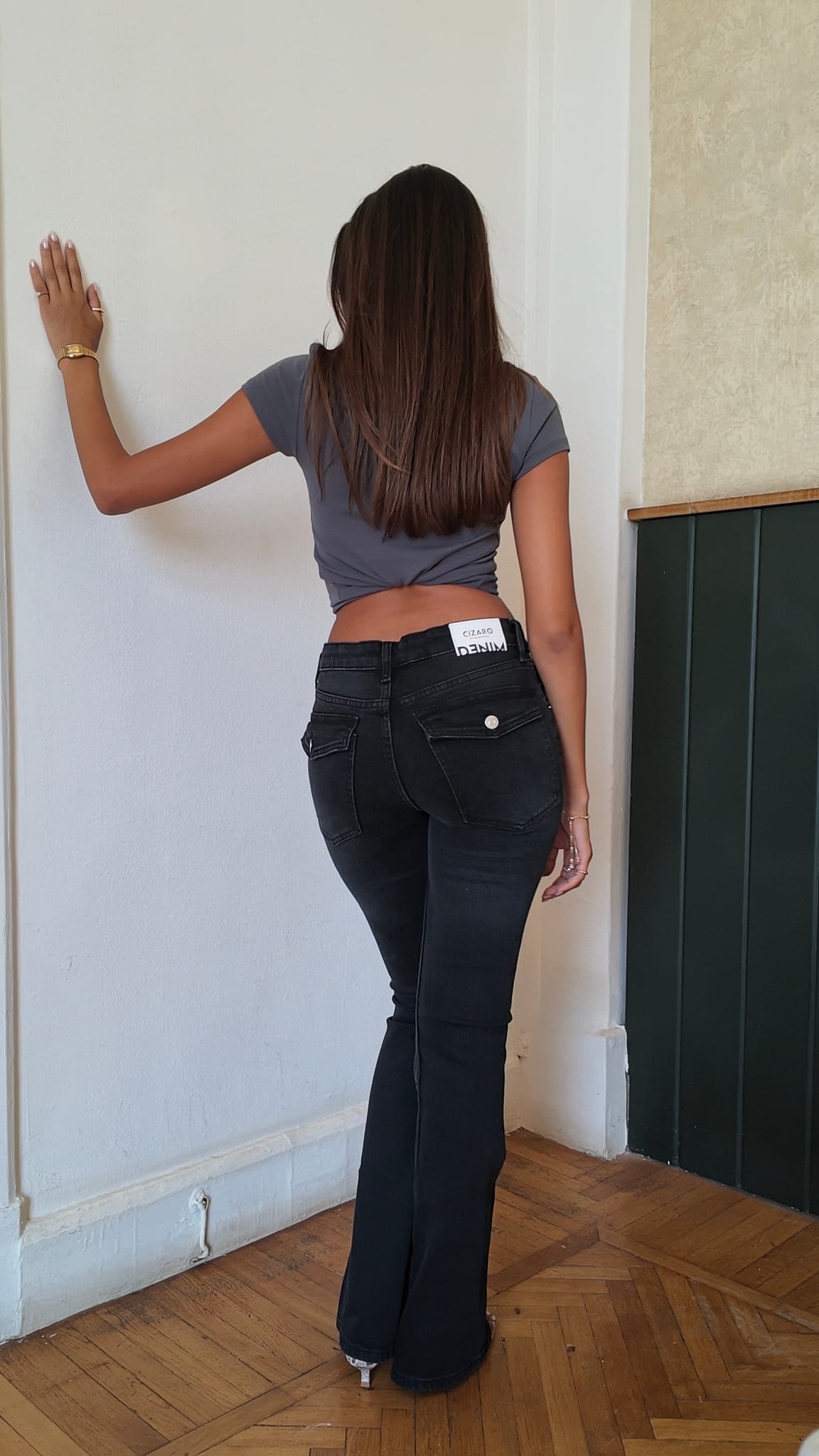 Flare High-Waist Washed Black Jeans Flare CIZARO - Cizaro Jeans