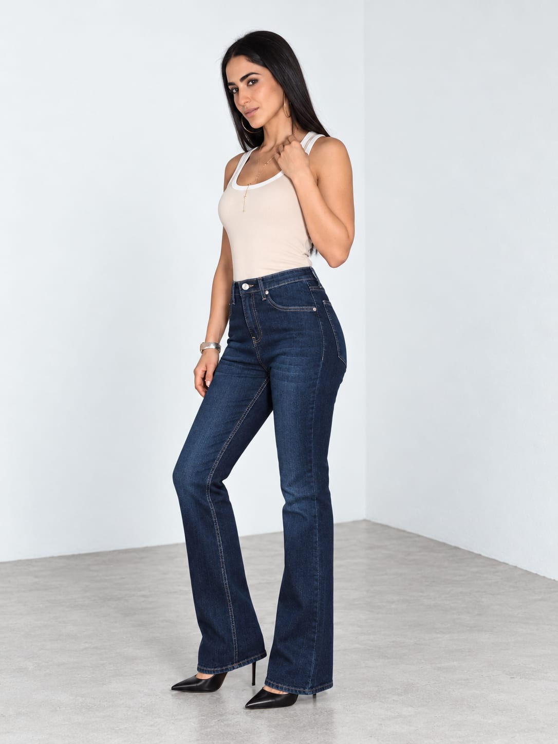 Flare High-Waist Navy Blue Jeans Flare CIZARO - Cizaro Jeans
