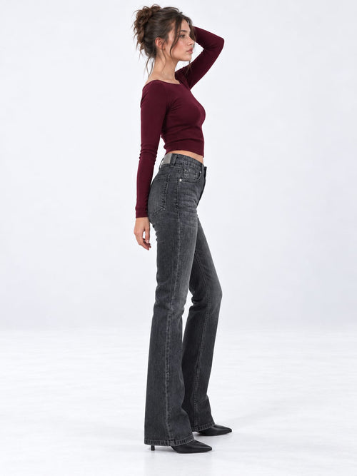 Flare High-Waist Washed Charcoal Gray Jeans