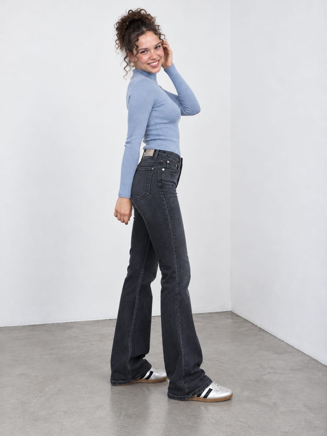 Flare High-Waist Mid Smoke Gray Jeans Flare CIZARO - Cizaro Jeans