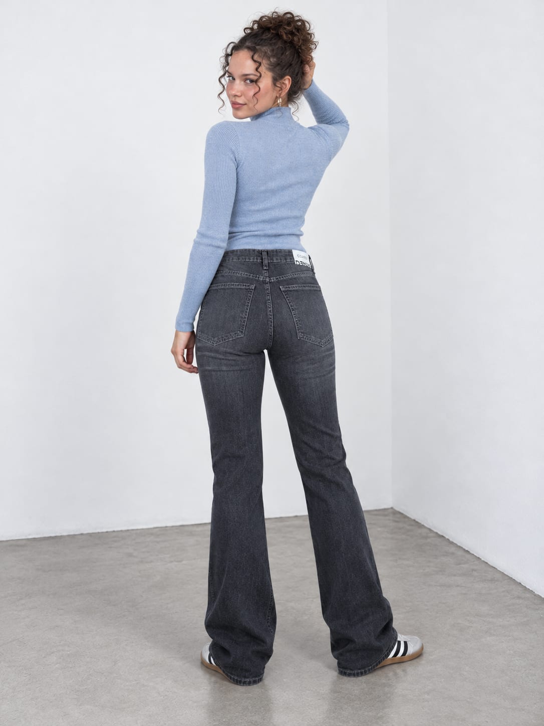 Flare High-Waist Mid Smoke Gray Jeans Flare CIZARO - Cizaro Jeans