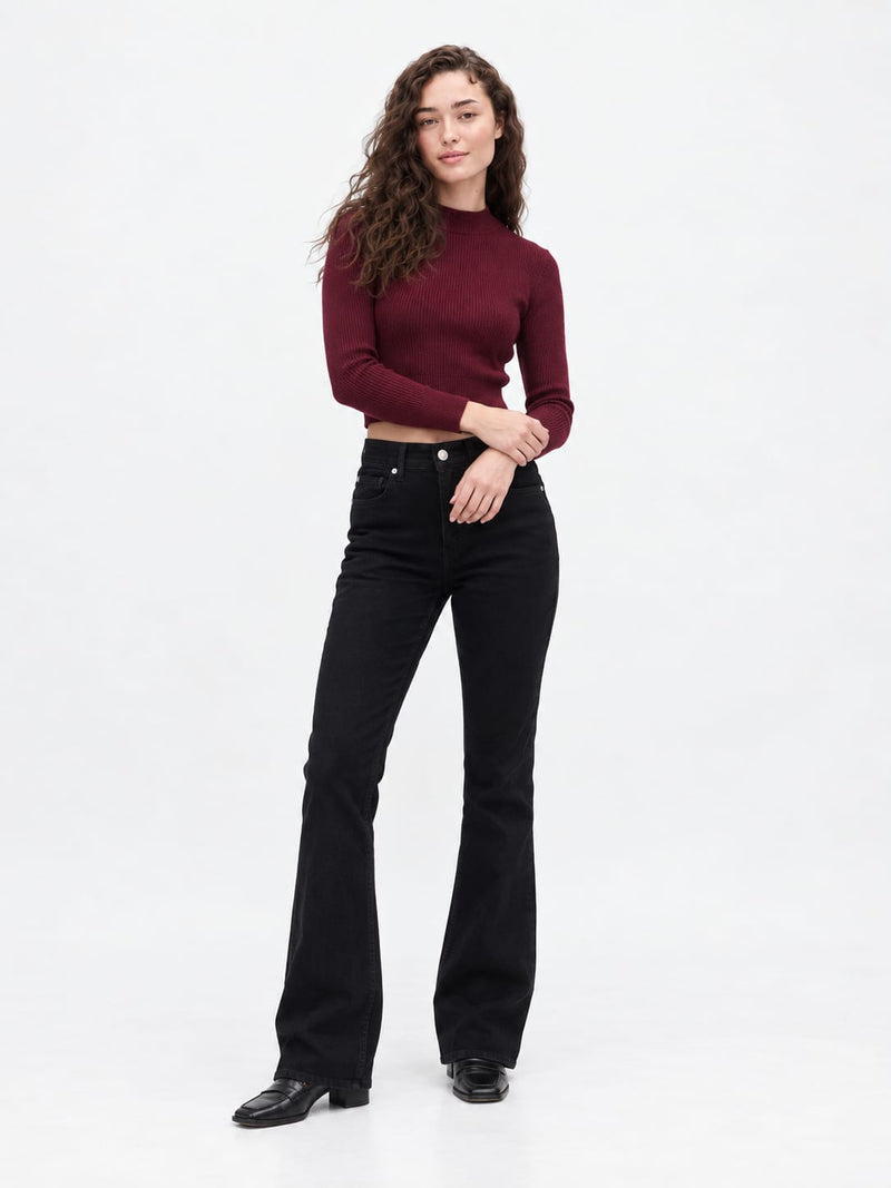 Flare High-Waist Jet Black Jeans Flare CIZARO - Cizaro Jeans