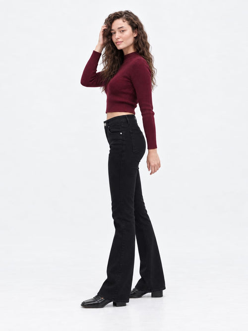 Flare High-Waist Jet Black Jeans Flare CIZARO - Cizaro Jeans