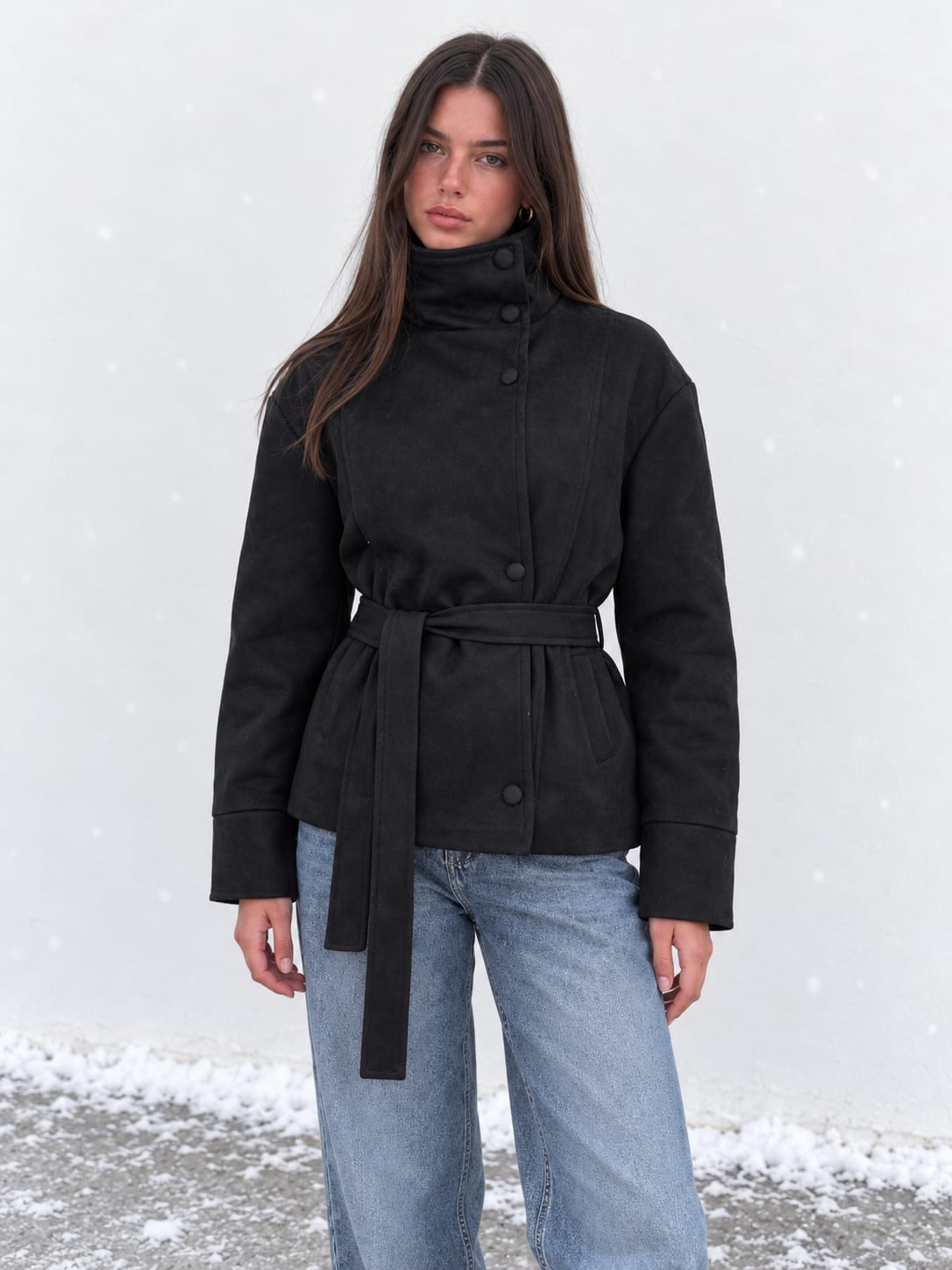 Suede Belted Jacket – Black