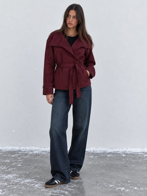 Burgundy Suede Belted Jacket