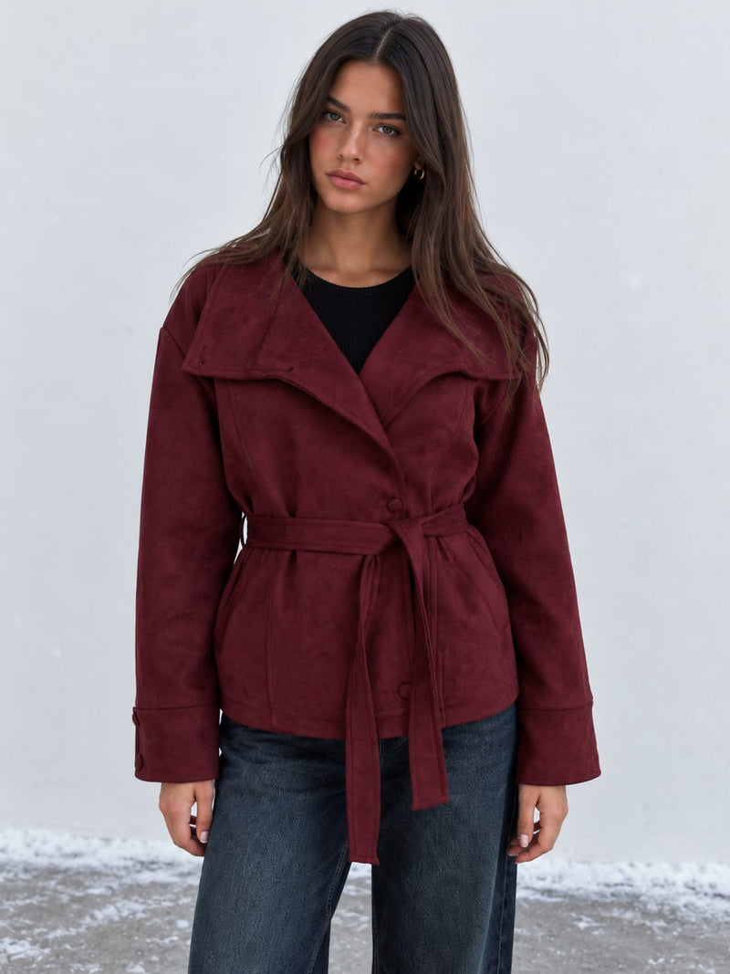 Burgundy Suede Belted Jacket