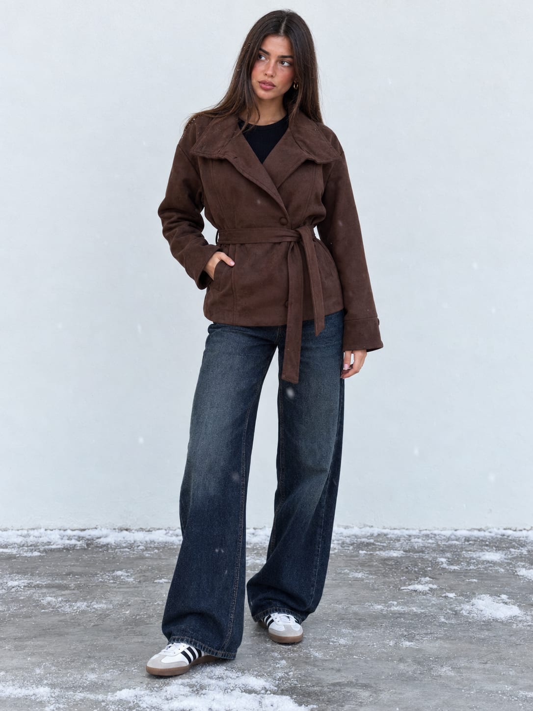 Suede Belted Jacket – Dark Chocolate