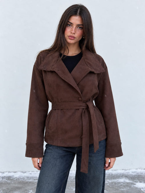 Suede Belted Jacket – Dark Chocolate