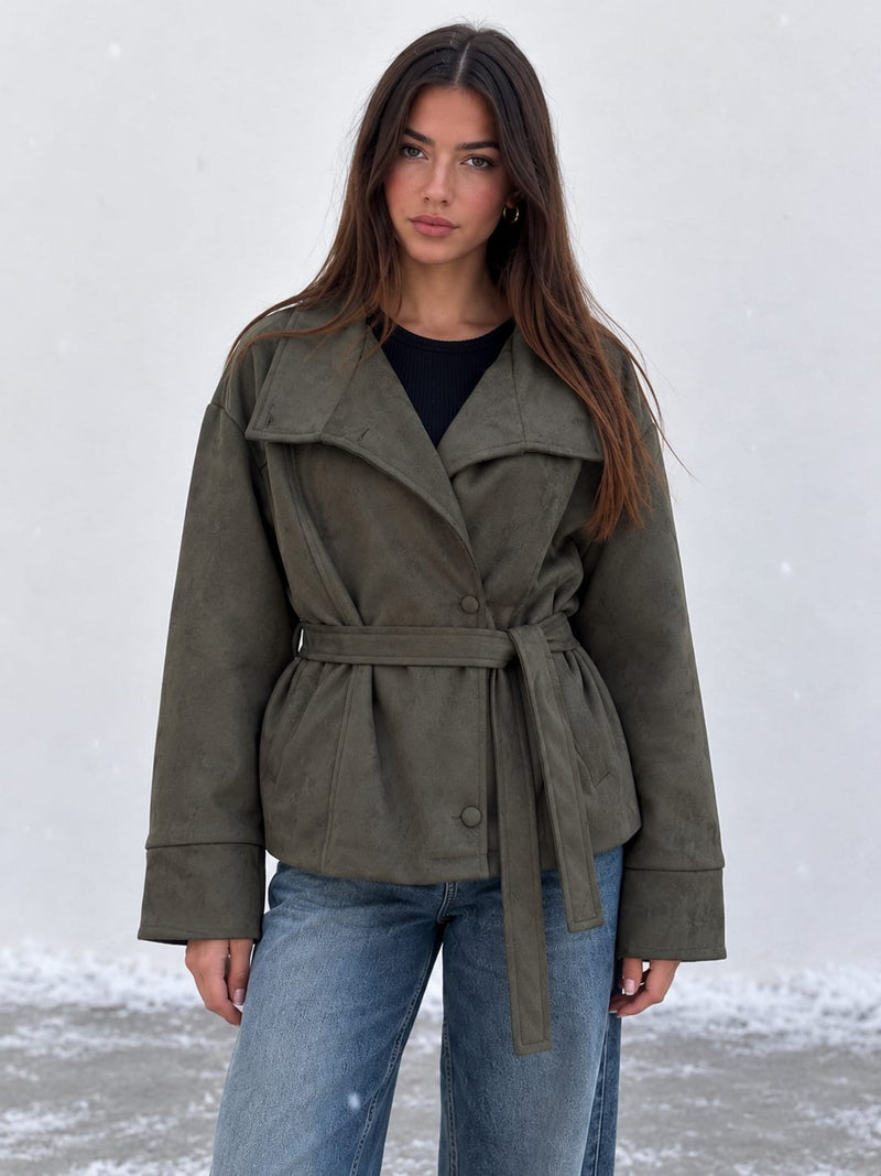 Olive Suede Belted Jacket