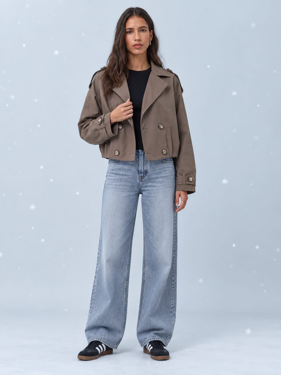 Pleated Cropped Trench Coat – Taupe Brown