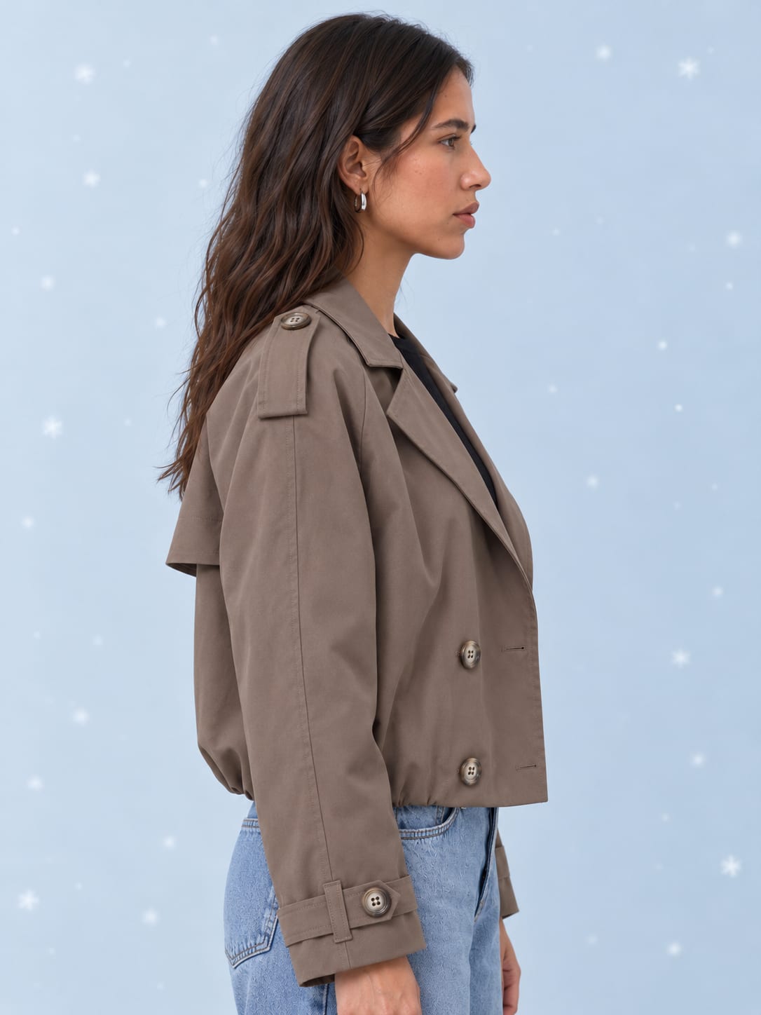 Pleated Cropped Trench Coat – Taupe Brown