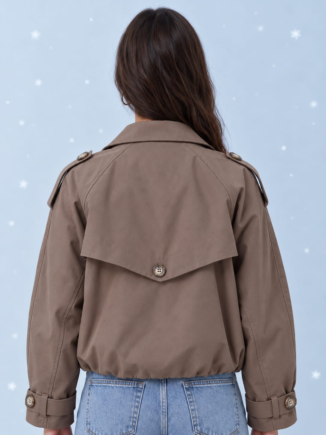 Pleated Cropped Trench Coat – Taupe Brown