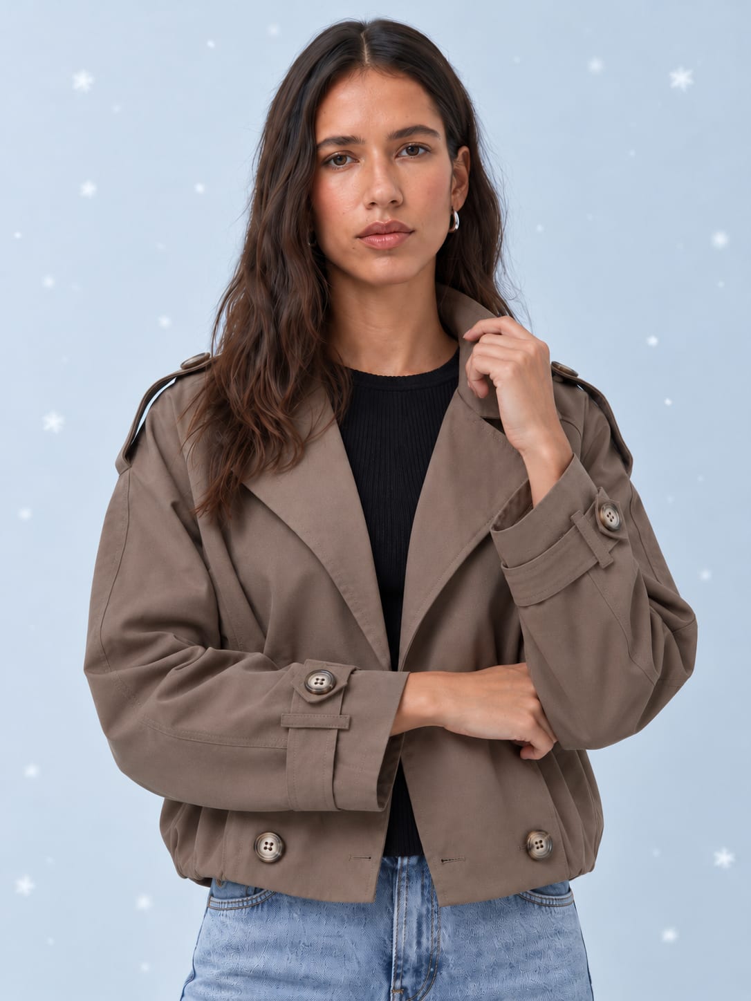 Pleated Cropped Trench Coat – Taupe Brown