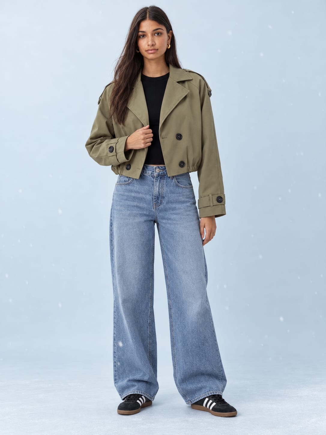 Pleated Cropped Trench Coat – Olive