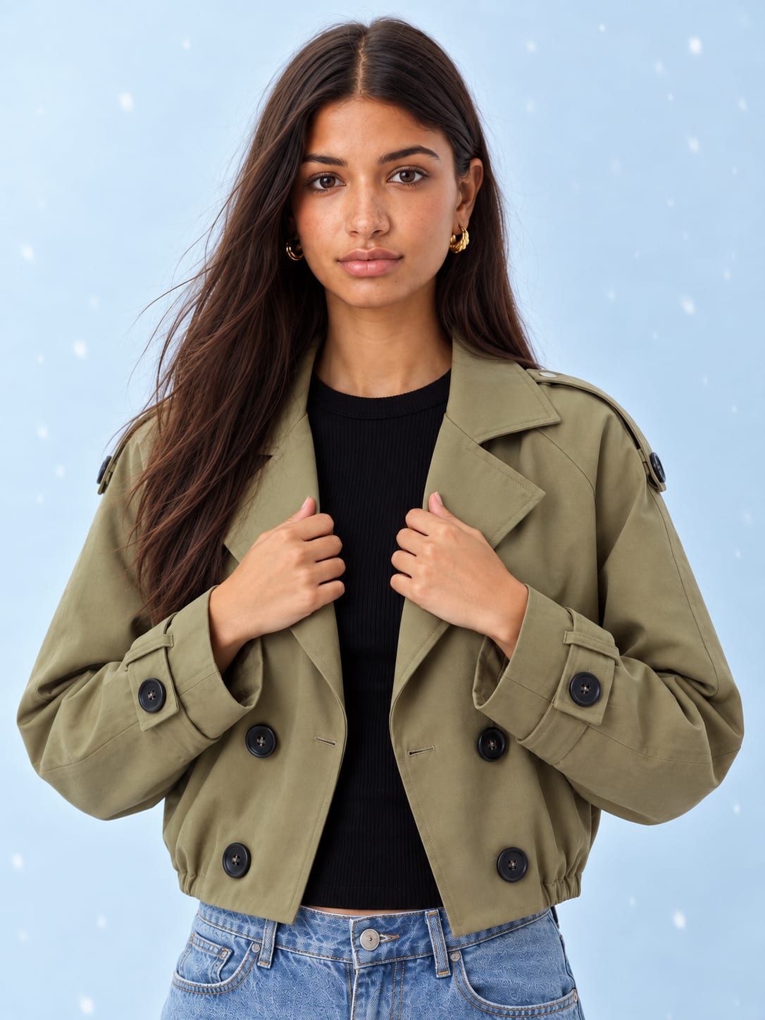 Pleated Cropped Trench Coat – Olive