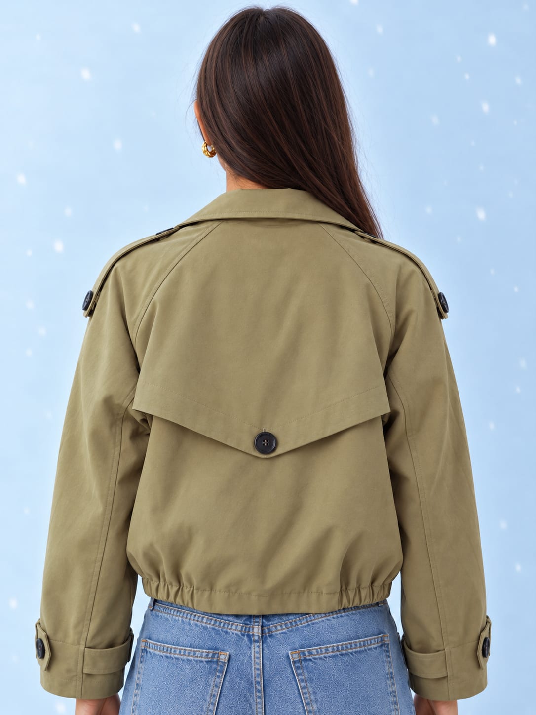 Pleated Cropped Trench Coat – Olive