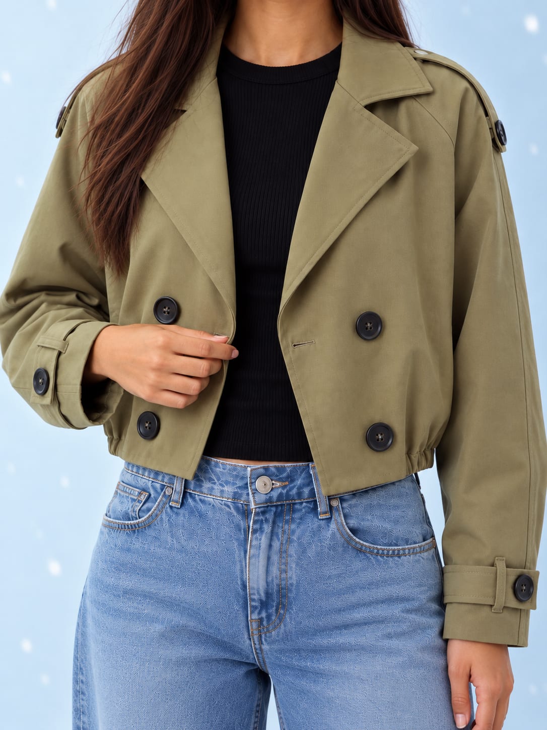 Pleated Cropped Trench Coat – Olive