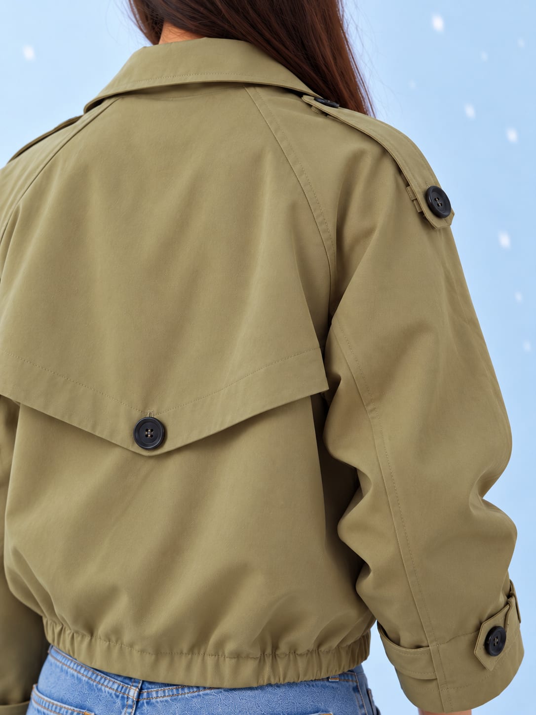 Pleated Cropped Trench Coat – Olive