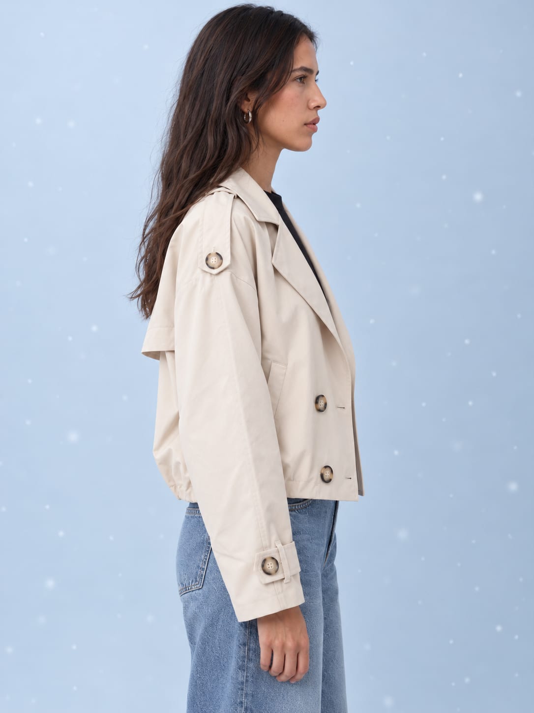 Pleated Cropped Trench Coat – Soft Sand