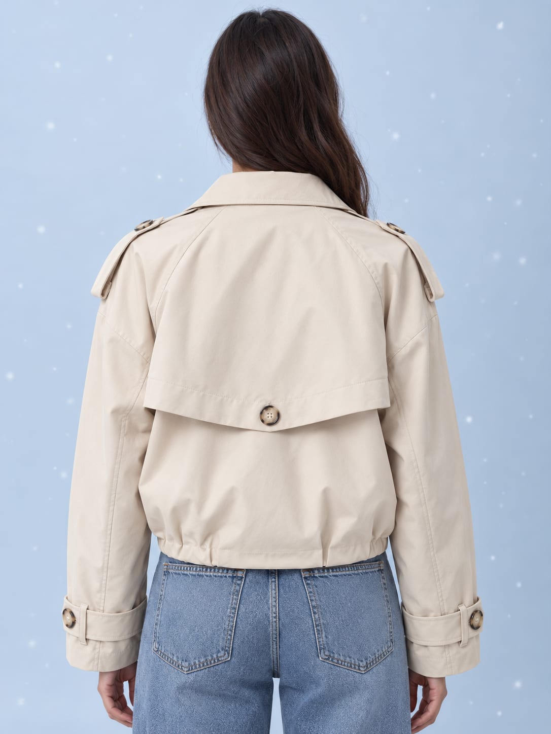 Pleated Cropped Trench Coat – Soft Sand