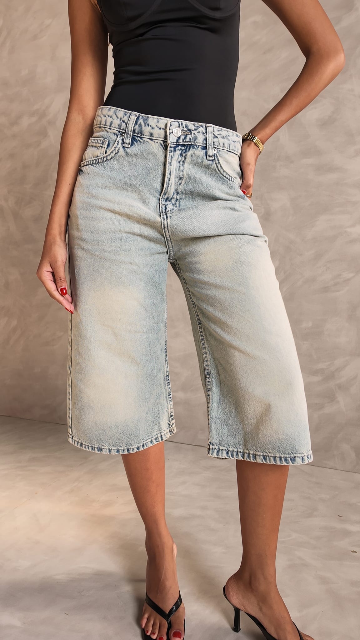 Jorts High-Waist Light Vintage Blue Denim Shorts Jorts CIZARO - Cizaro Jeans