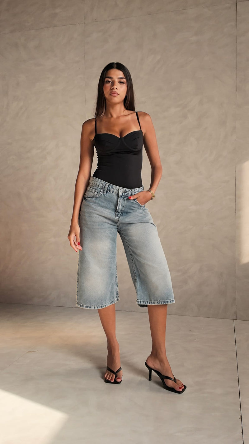 Jorts High-Waist Light Vintage Blue Denim Shorts Jorts CIZARO - Cizaro Jeans