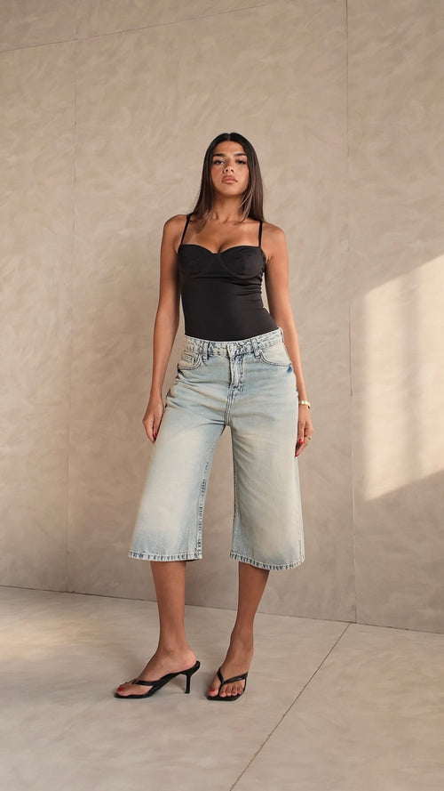 Jorts High-Waist Light Vintage Blue Denim Shorts Jorts CIZARO - Cizaro Jeans