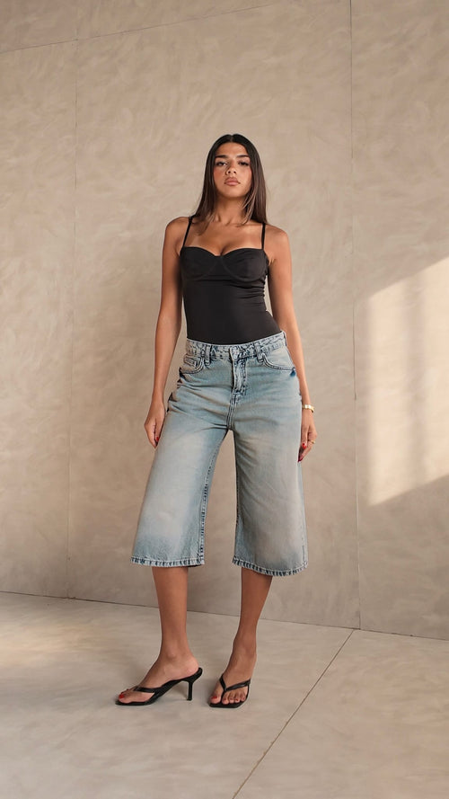 Jorts High-Waist Light Vintage Blue Denim Shorts
