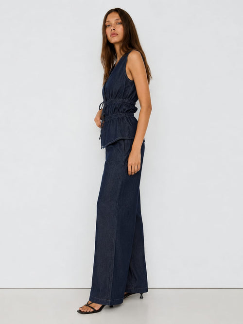 Wide-Leg Drawstring Dark Indigo Denim Pants Wide-Leg CIZARO - Cizaro Jeans