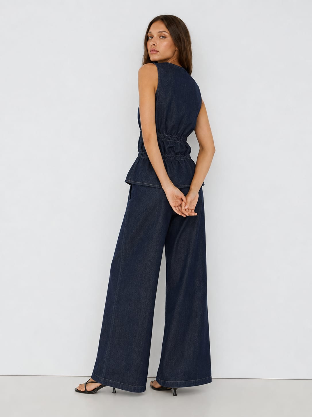Wide-Leg Drawstring Dark Indigo Denim Pants