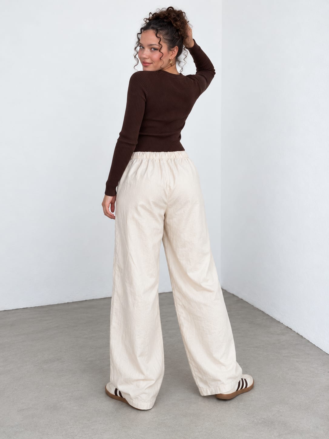 Ecru Wide-Leg Linen-Effect Pants Wide-Leg Linen CIZARO - Cizaro Jeans