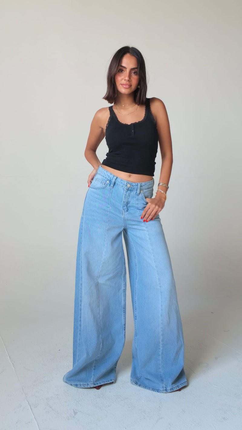 Relaxed Baggy High-Waist Powder Blue Jeans Baggy CIZARO - Cizaro Jeans