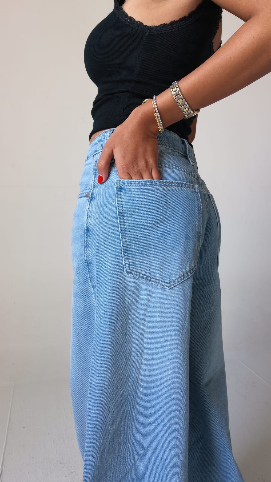 Relaxed Baggy High waist powder blue jeans