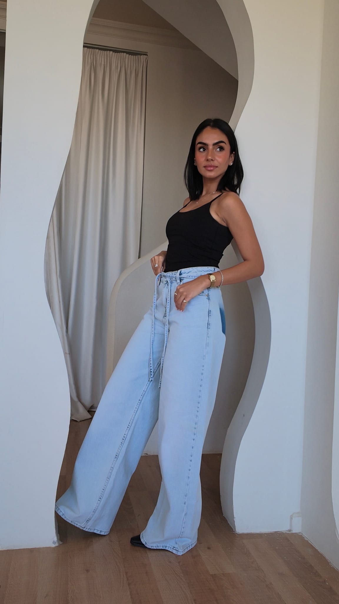 Super Baggy – High Waist Tie-Belt Powder Blue Jeans