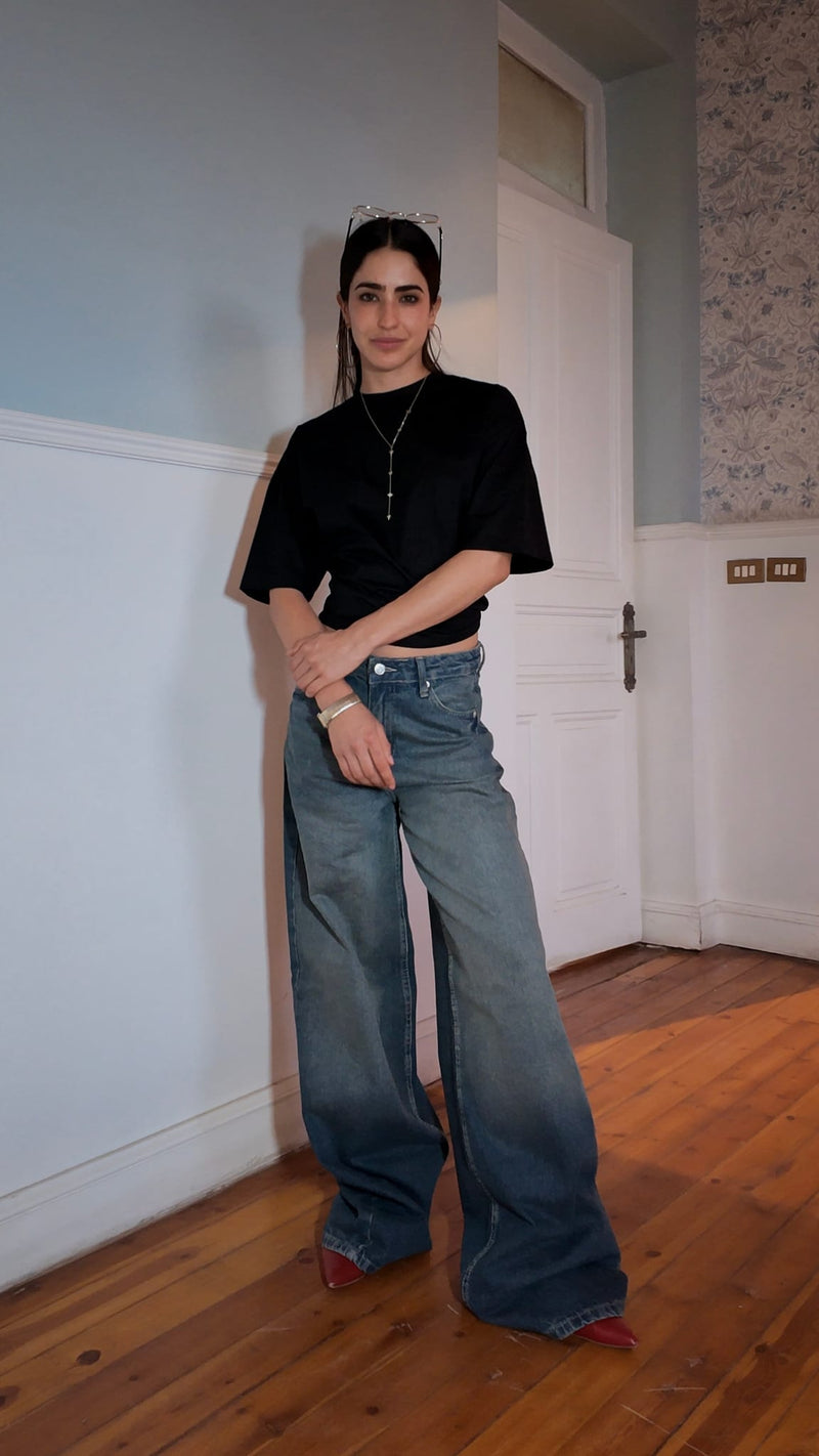 Super Baggy High-Waist Faded Vintage Blue Jeans