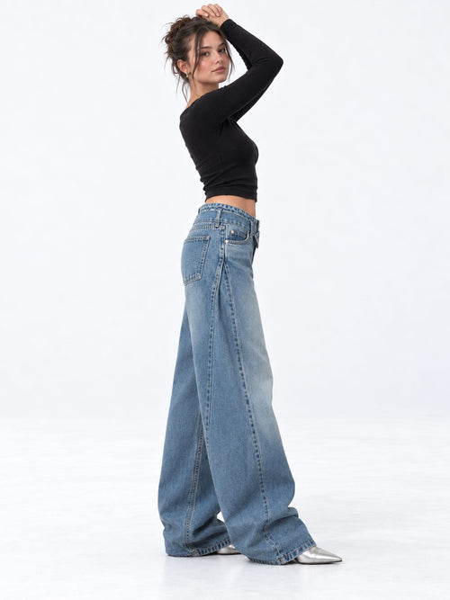 Super Baggy Mid-Rise Crossover Double-Waist Mid Vintage Blue Jeans