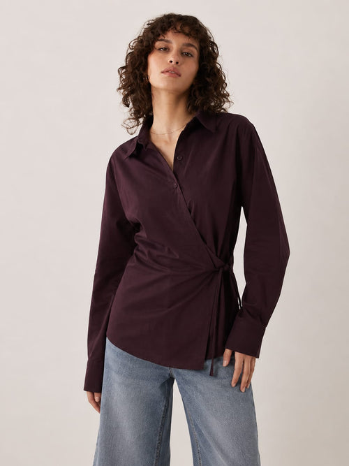 Side-Tie Wrap burgundy Linen Blouse Blouse CIZARO - Cizaro Jeans