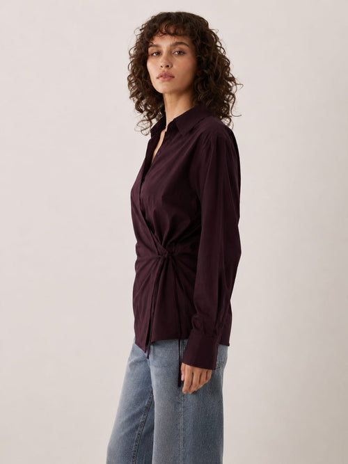 Side-Tie Wrap burgundy Linen Blouse Blouse CIZARO - Cizaro Jeans