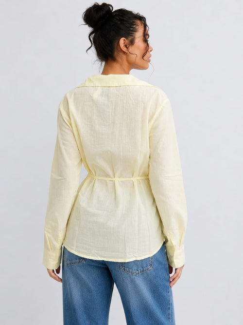 Side-Tie Wrap Yellow Linen Blouse Blouse CIZARO - Cizaro Jeans