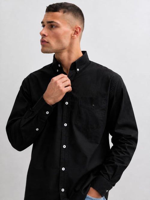 Men Black Long Sleeve Button-Down Shirt Shirt CIZARO - Cizaro Jeans
